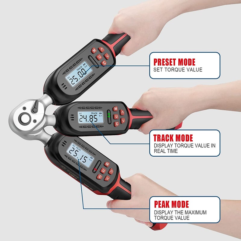 VANPO 1/4 Inch Digital Torque Wrench  1.1-22.1 Ft-lbs/1.5-30Nm  with Preset Values  2% Accuracy  Buzzer and LED Notification  Small Electronic Torque Wrench for Bicycles - Image 4